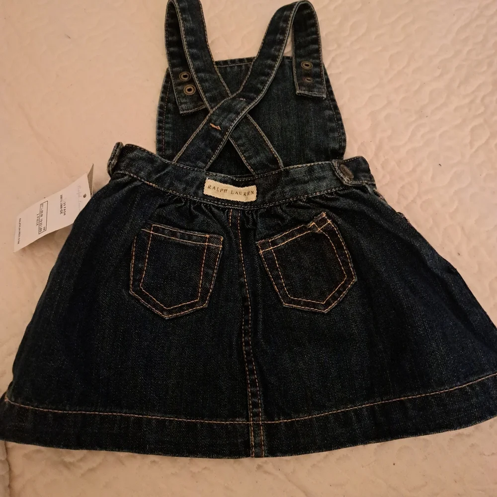Ralph Lauren Infant Girls Denim‎ Jumper Overall Dress Dark Wash Blue NWT 9M
